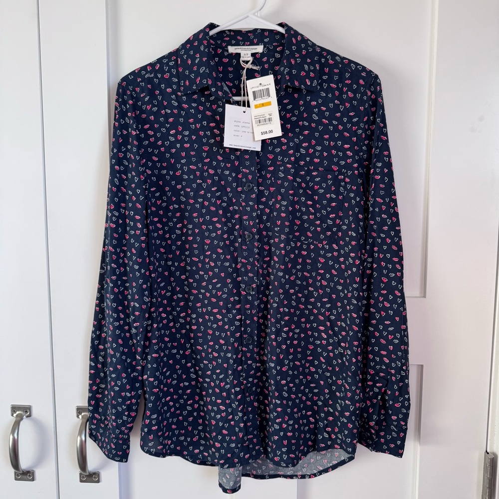 NWT Beach Lunch Lounge Women's Small Top Shirt Blue Mini Heart Love Valentine's‎
